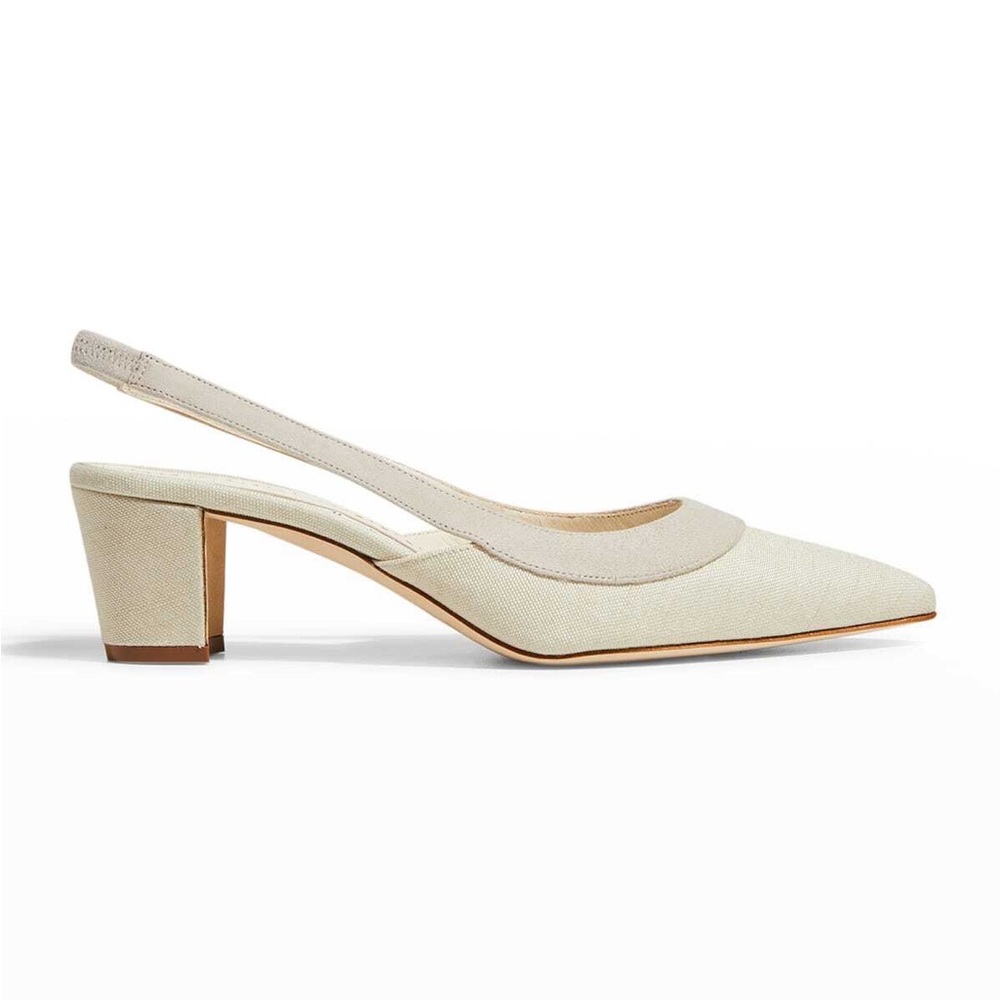 SOLD - NWT Manolo Blahnik 50mm Golpeso Linen Slingback